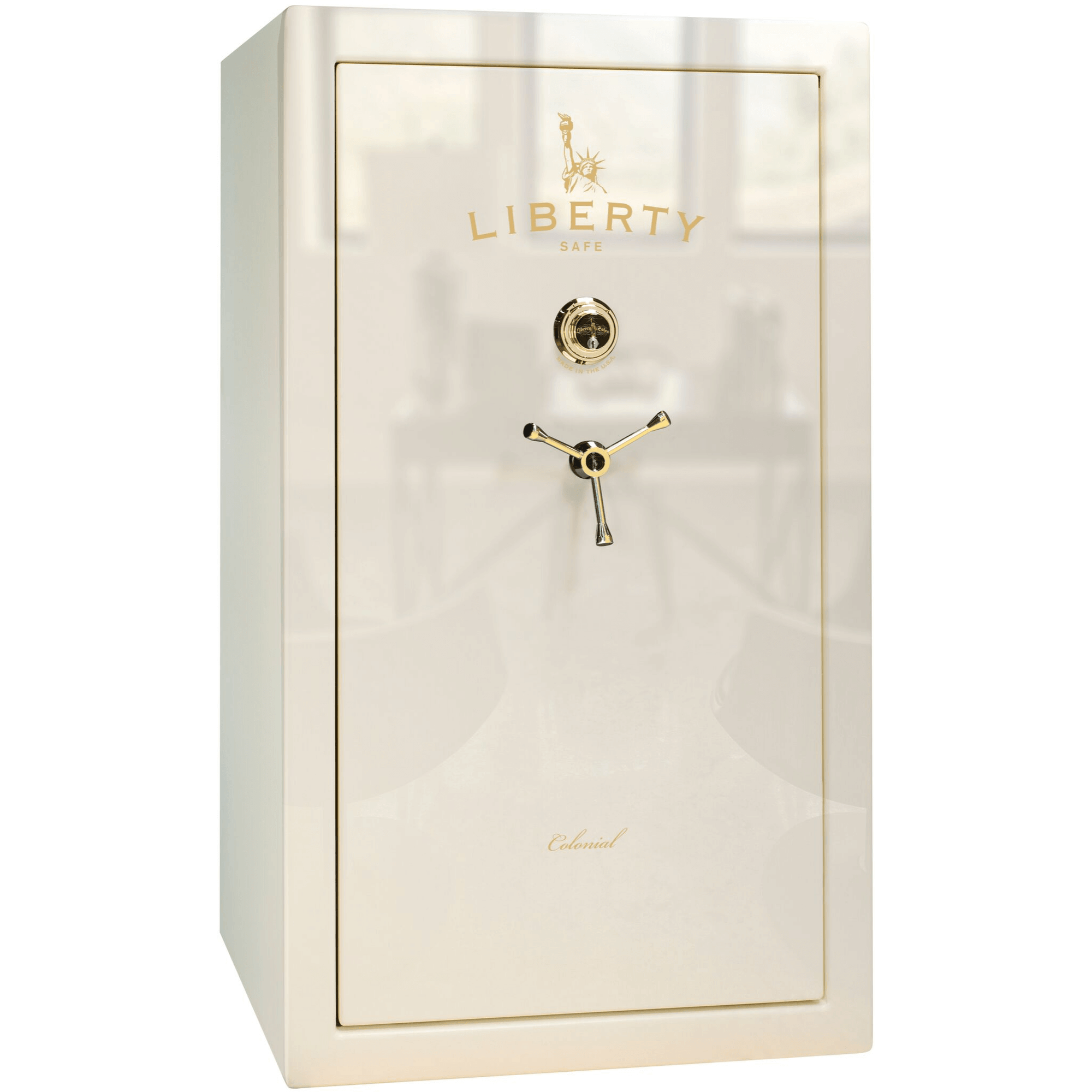 Colonial Series | Level 4 Security | 75 Minute Fire Protection | 30 | DIMENSIONS: 60.5"(H) X 36"(W) X 22"(D*) | White Gloss Brass | Mechanical Lock