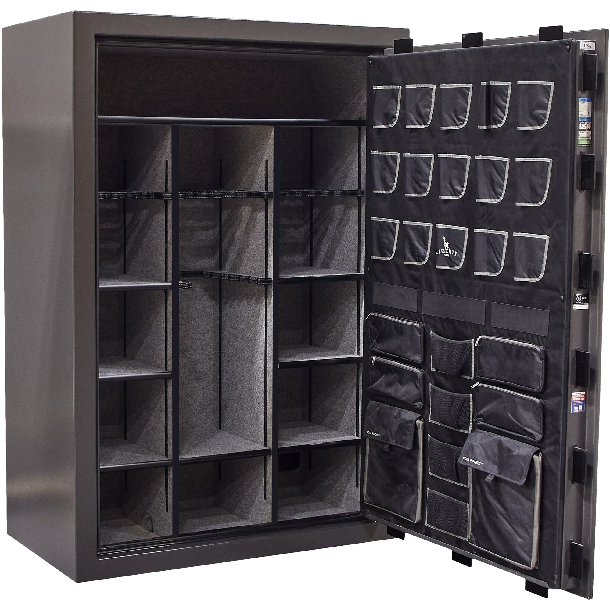 Collector T | Level 5 Security | 110 Minute Fire Protection | Dimensions: 72”(H) x 50”(W) x 27.5"(D) | Gray Marble Electronic Lock - Closed Door