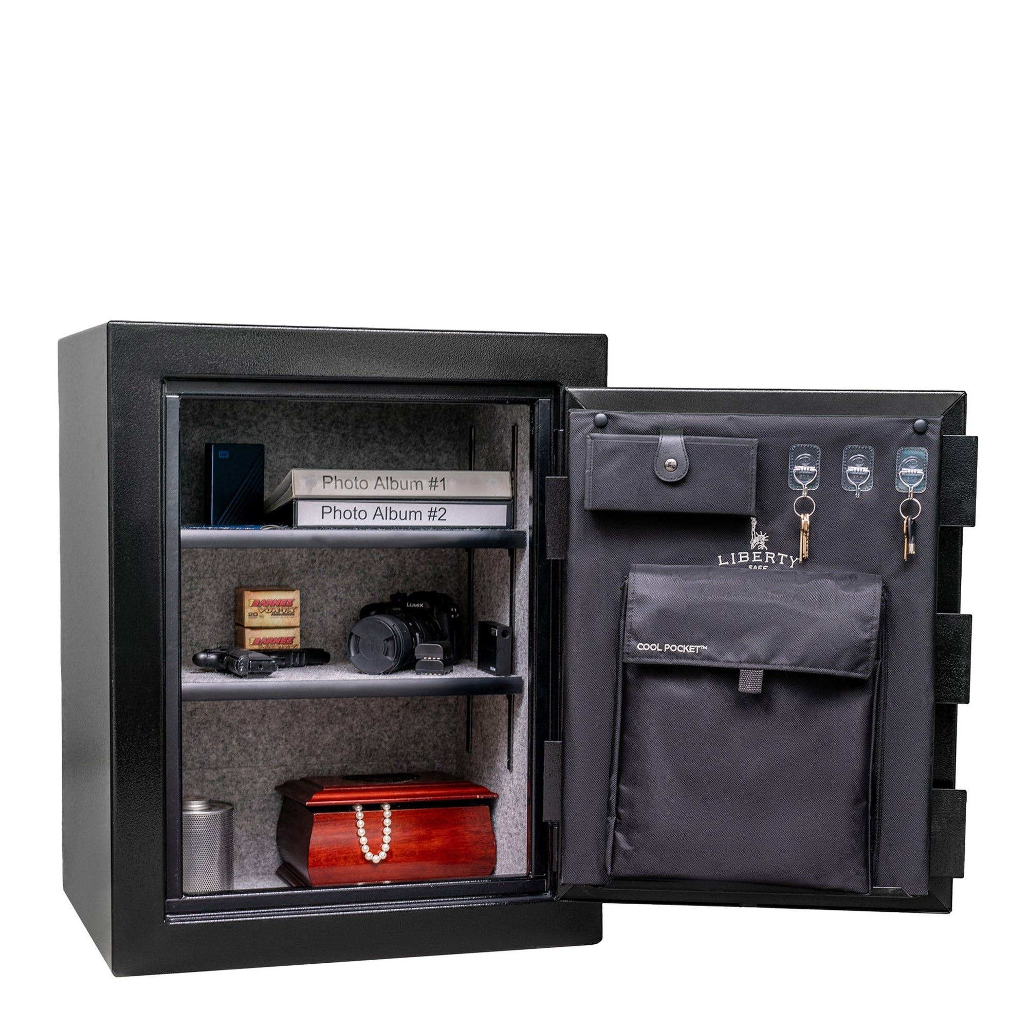 Home Series | 08 | Level 1 Security | 60 Minute Fire Protection | Dimensions: 30"(H) x 24.5"(W) x 20"(D) | Textured Black - Open Door