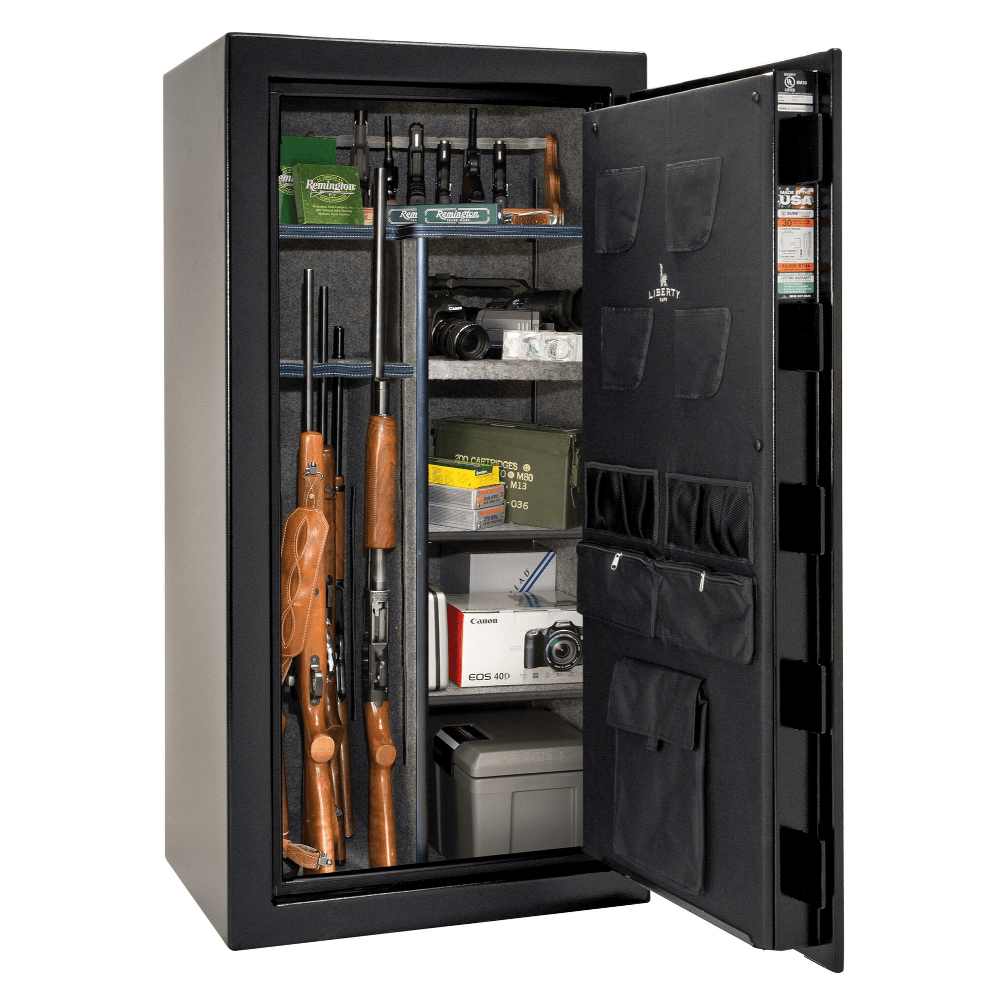 USA Series | Level 3 Security | 60 Minute Fire Rating | 30 | Dimensions: 60.5"(H) x 30"(W) x 22"(D) | Black Textured | Mechanical Lock - Open Door