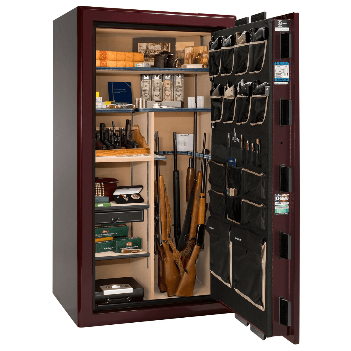 Presidential Series | Level 8 Security | 2.5 Hours Fire Protection | 40 | Dimensions: 66.5&quot;(H) x 36.25&quot;(W) x 27.75&quot;(D*) | Burgundy Gloss | Gold Hardware | Mechanical Lock