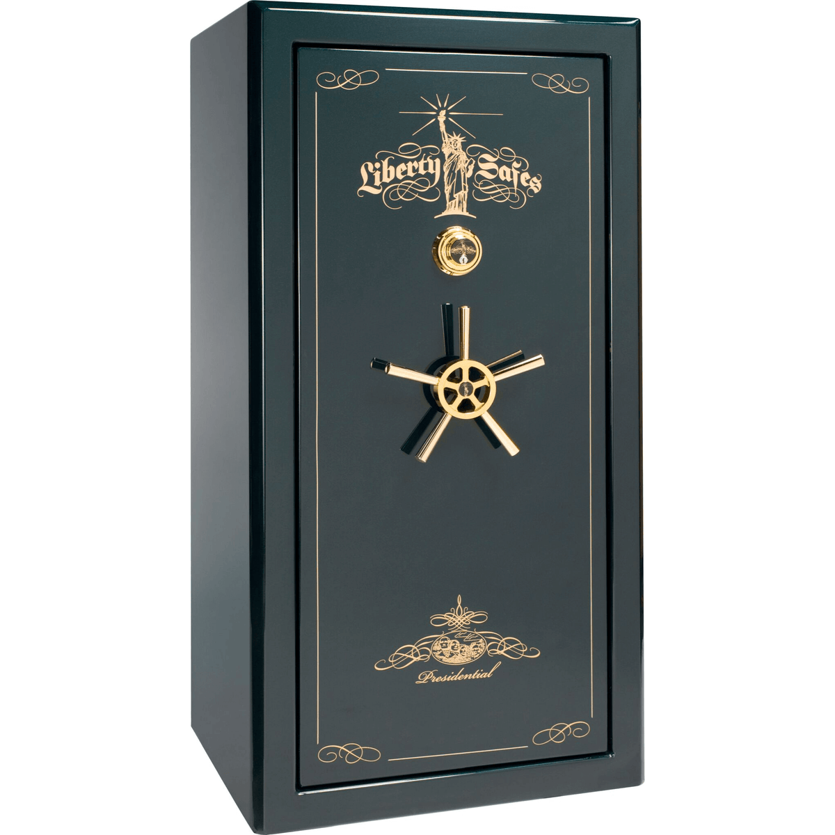 Presidential Series | Level 8 Security | 2.5 Hours Fire Protection | 25 | Dimensions: 60.5&quot;(H) x 30.25&quot;(W) x 24.75&quot;(D*) | Green Gloss Gold Hardware | Mechanical Lock