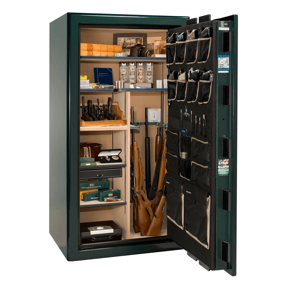 Presidential Series | Level 8 Security | 2.5 Hours Fire Protection | 40 | Dimensions: 66.5&quot;(H) x 36.25&quot;(W) x 27.75&quot;(D*) | Green Gloss | Gold Hardware | Mechanical Lock