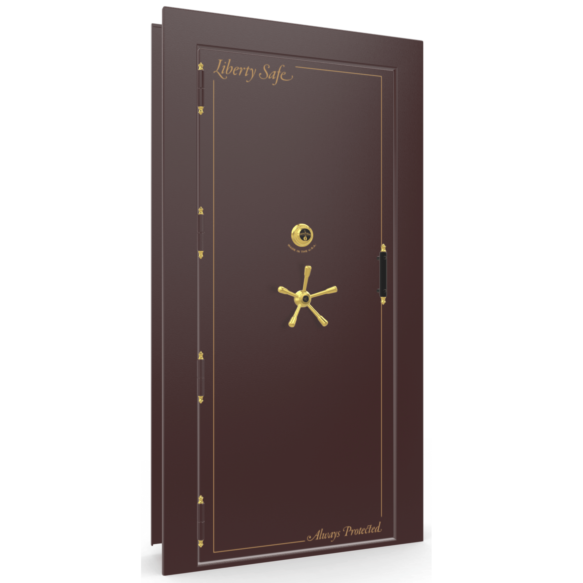Vault Door Series | Out-Swing | Left  Hinge | Burgundy Marble | Mechanical Lock - closed