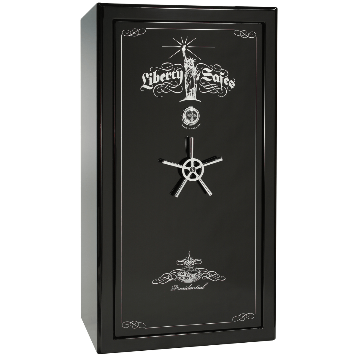 Presidential Series | Level 8 Security | 2.5 Hours Fire Protection | 40 | Dimensions: 66.5&quot;(H) x 36.25&quot;(W) x 27.75&quot;(D*) | Black Gloss | Chrome Hardware | Mechanical Lock