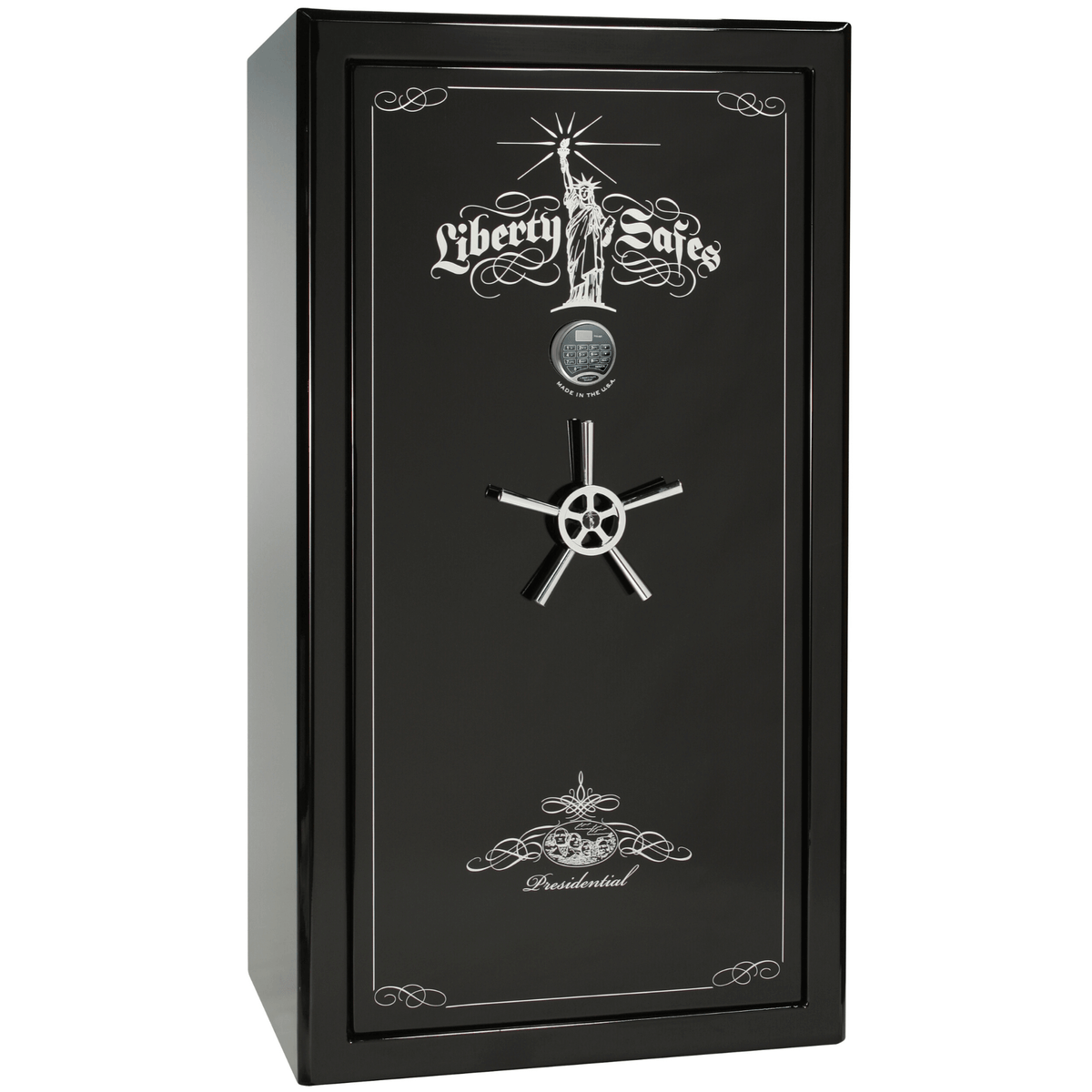 Presidential Series | Level 8 Security | 2.5 Hours Fire Protection | 40 | Dimensions: 66.5&quot;(H) x 36.25&quot;(W) x 32&quot;(D) | Black Gloss | Chrome Hardware | Electronic Lock