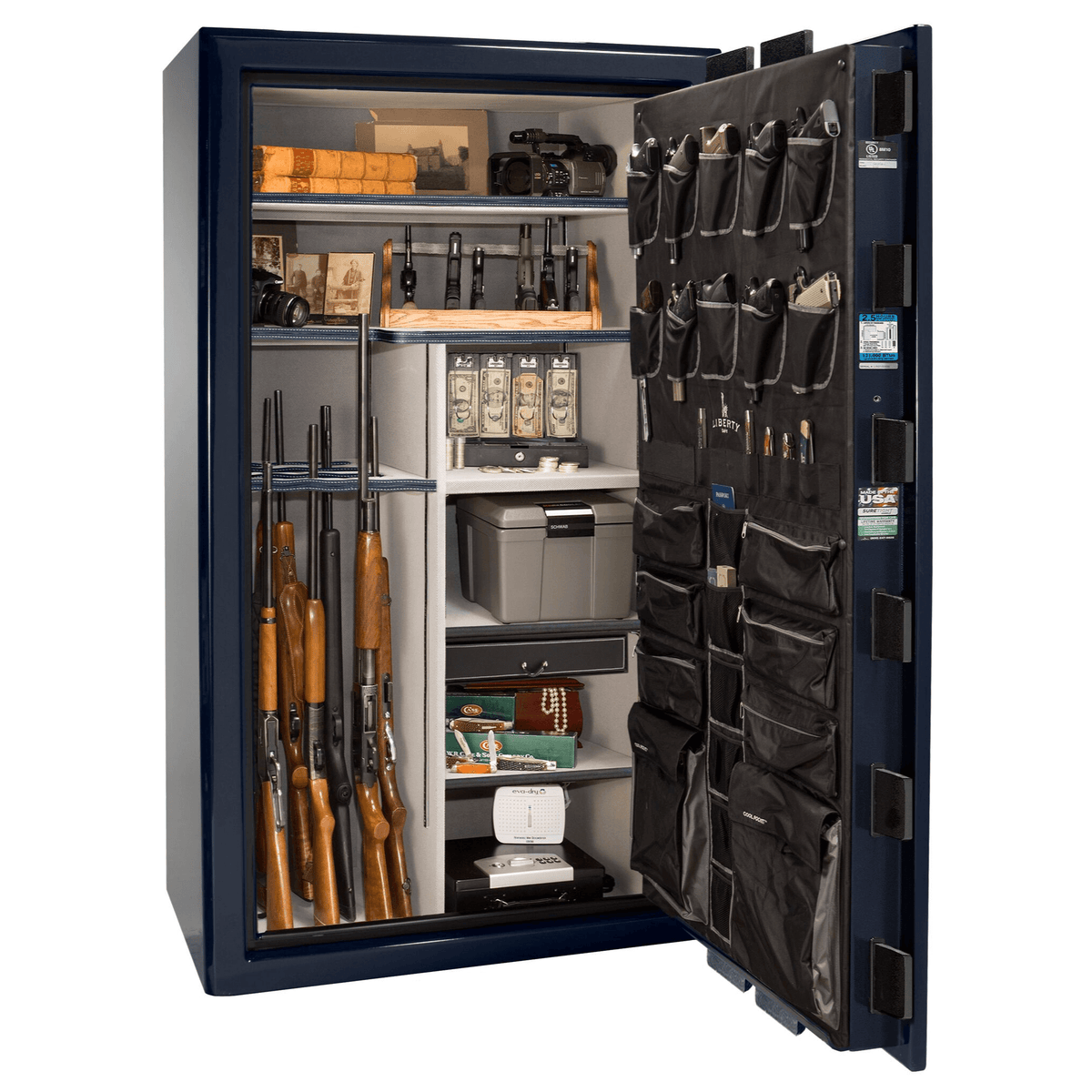 Presidential Series | Level 8 Security | 2.5 Hours Fire Protection | 50 | Dimensions: 72.5&quot;(H) x 42.25&quot;(W) x 27.75&quot;(D*) | Blue Gloss | Chrome Hardware | Mechanical Lock