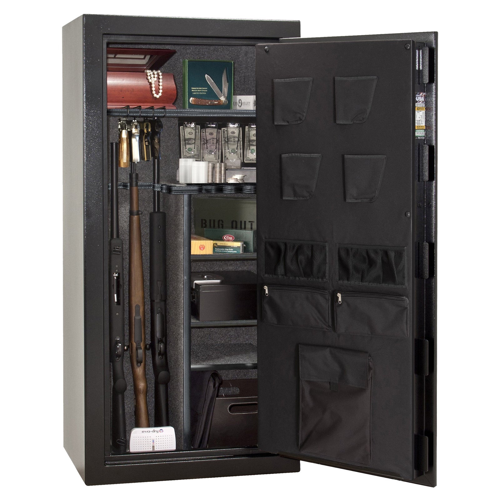 Centurion DLX 24 | Level 1 Security | 40 Minute Fire Protection | Dimensions: 59.5" x 28.25" x 20" | Textured Black | Chrome | Elock - Drop Handle Promotion - Closed Door